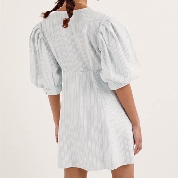 NWT For Love & Lemons Leslie Blue Striped Puff Sleeve Mini Dress - Picture 7 of 16